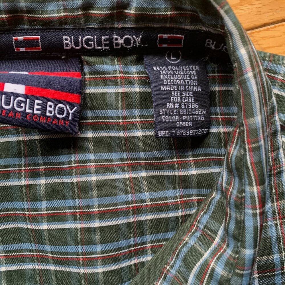 Vintage Bugle Boy Jean Company Plaid & Solid Button-Up Shirt | Size L - Picture 4 of 10